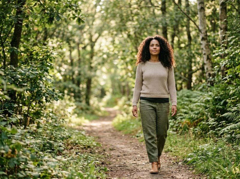 Promeneuse sur un sentier en sous-bois